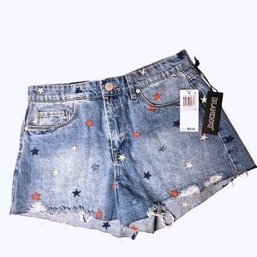 BLANKNYC The Barrow Vintage High Rise Star Embroidered Denim Shorts Blue Size 27